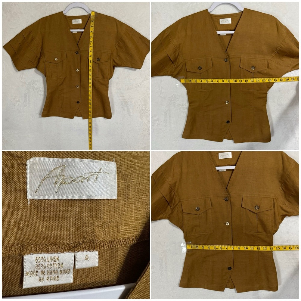 Vintage Apart Camel Brown Linen Maxi Skirt Set Size 4 XS XXS Safari Boho Neutral - Picture 12 of 16